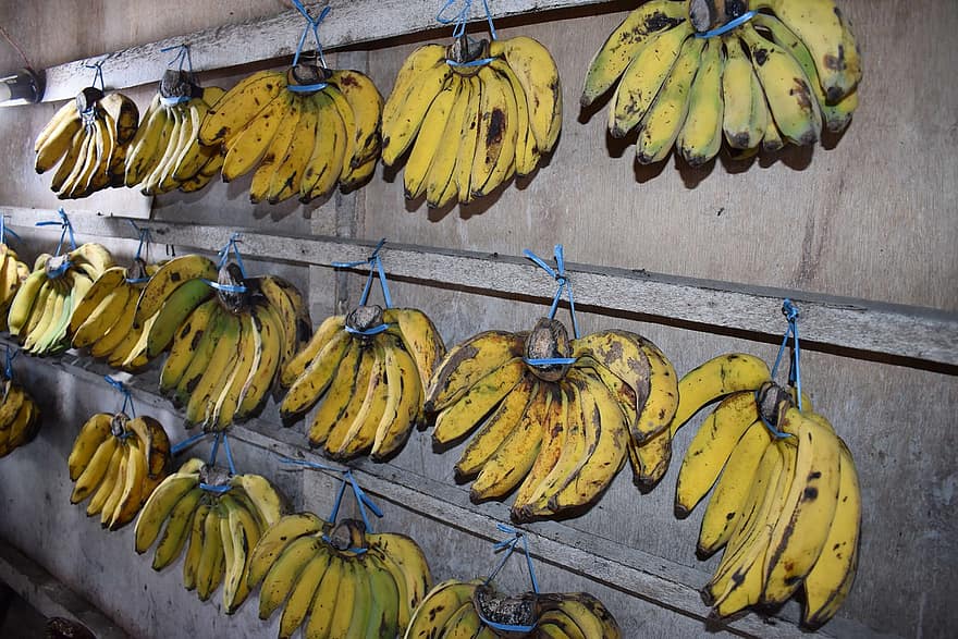 바나나, 시장, 잘 익은 바나나, 과일