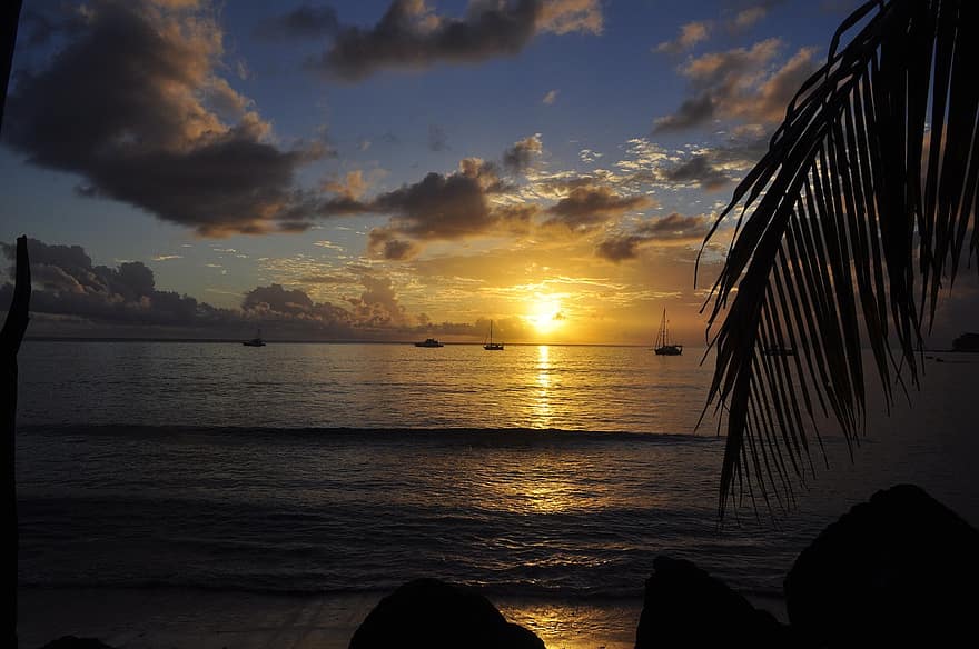 Strand, Boot, Sonnenuntergang, draußen, Reise, Erkundung, Ozean, Meer, Himmel, Tobago