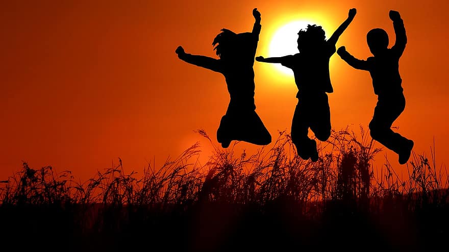 Sunset, Jump, Young, Girl, Boy, Silhouette, Youth, Happy, Friends, Fun, Twilight