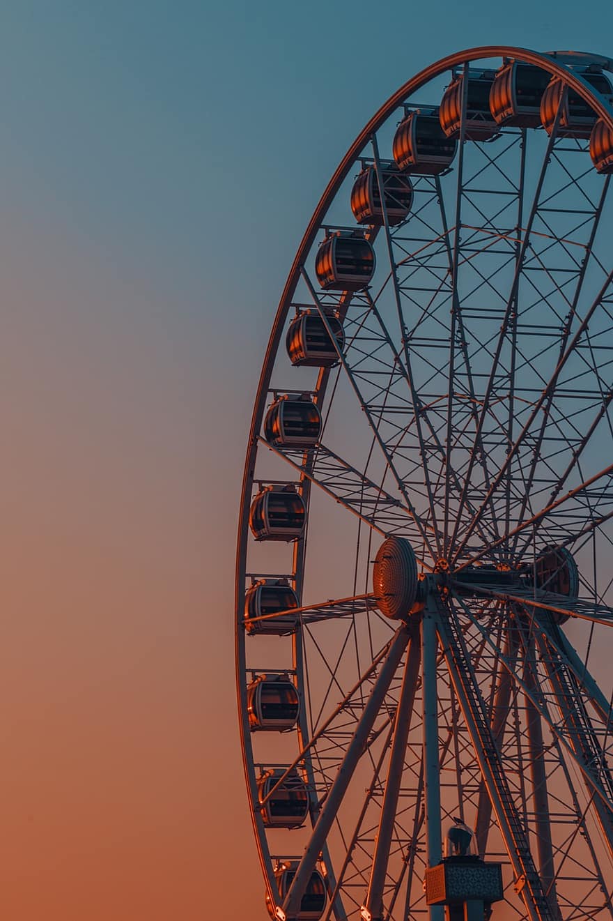 Ferris Wheel, Sky, Dubai, Amusement Park, Ride, Tourist Attraction, Dusk, Twilight, Evening, Emirates, United Arab Emirates
