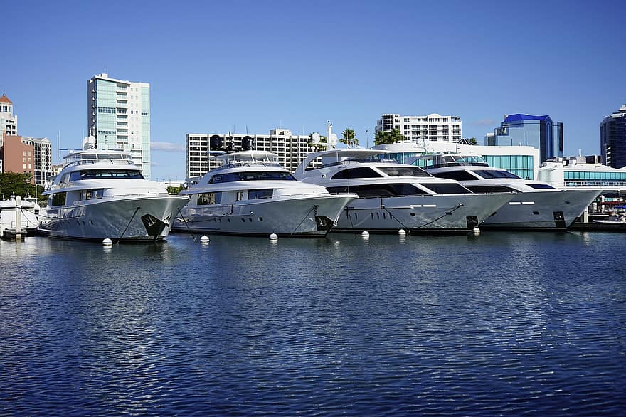 Yacht, Marina, Florida, Sea, Port, Ship, Boat, City, Harbor, Sarasota, Luxury