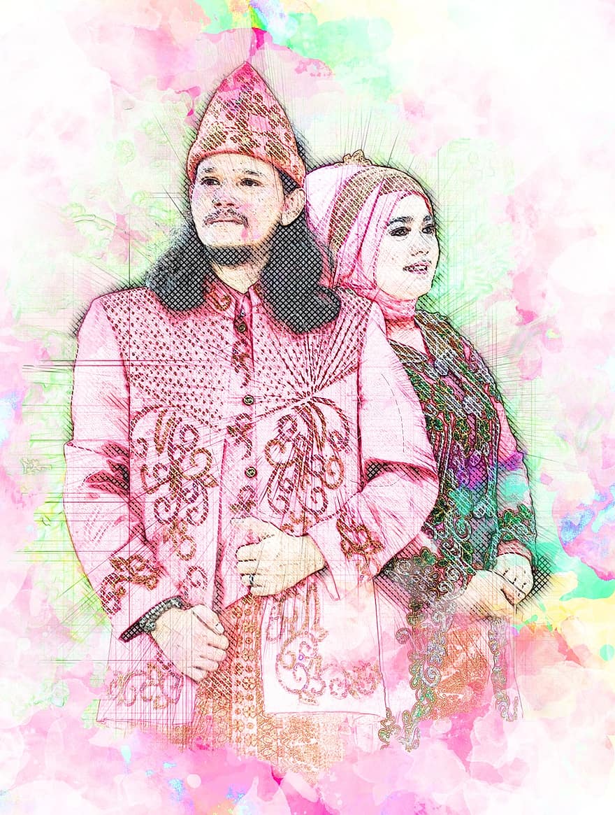 indonesiano, tradizionale, nozze, coppia