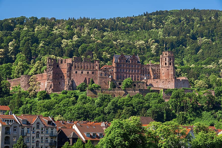 heidelberg, Heidelberger Schloss, historiskt, byggnad, ruin, fästning, historiska centrum, Fasad, landskap, resa, baden würtemberg