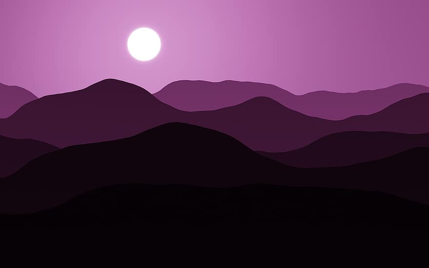 Mountains, Moon, Purple
