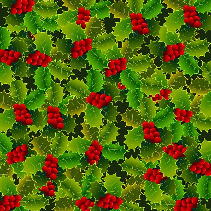 Illustration, Christmas, Background, Holly, Leaves, Berries, Wallpaper, Default, Texture, Festive, Nature