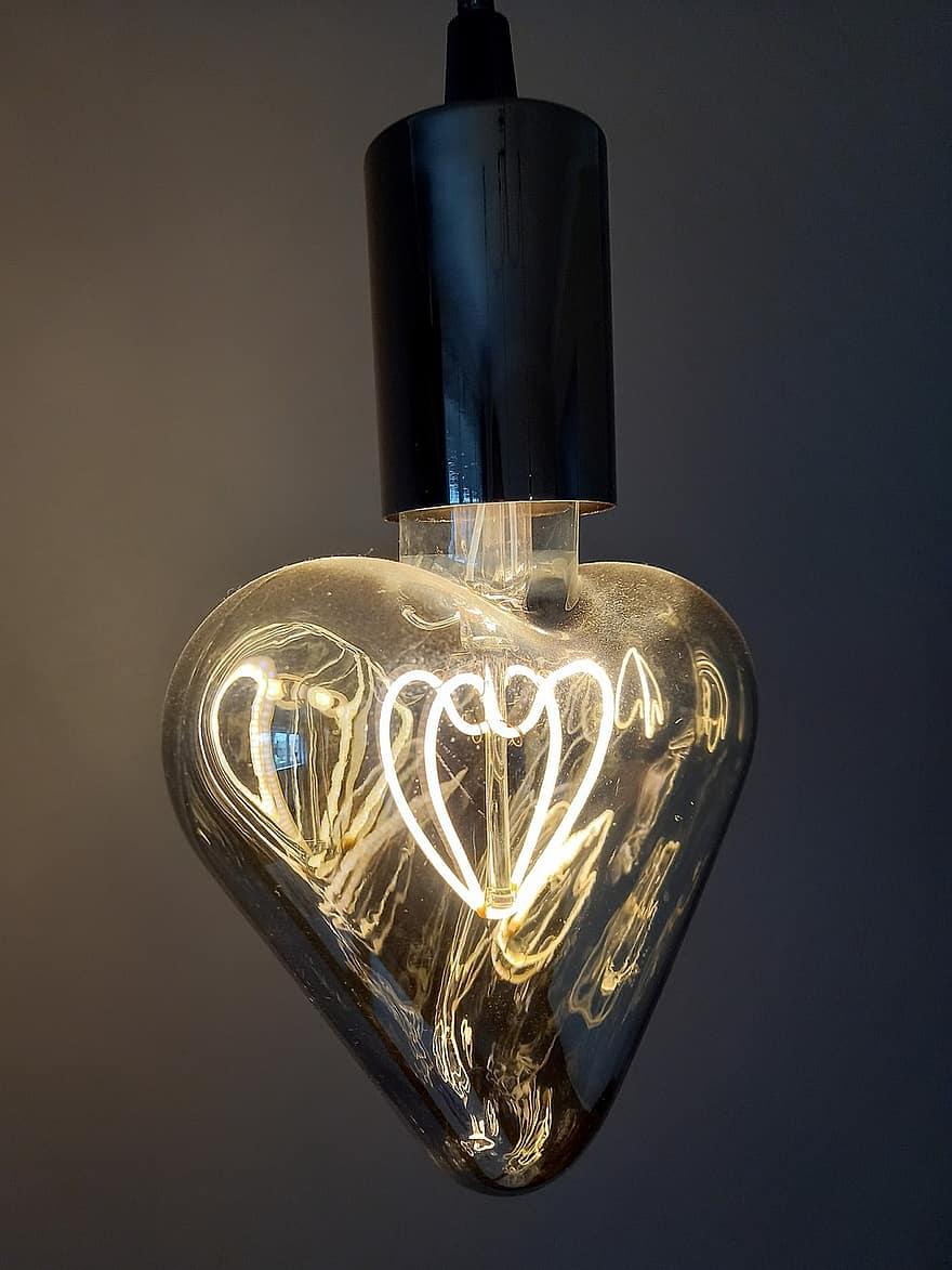 hjärta, ljus, Glödlampa, belysning, glödlampa, kärlek, valentine, elektricitet, energi