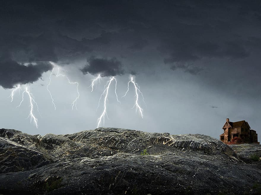 Storm, Rocks, Ray, Clouds, Nature, weather, danger, cloud, sky, night, thunderstorm