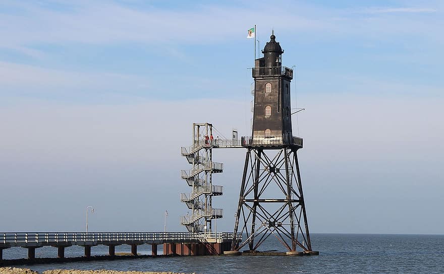 ngọn hải đăng, biển, đê, phía Bắc Biển, cuxhaven