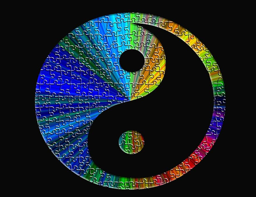 Yin Yang, puslespill, spille, moderne kunst, distrikt