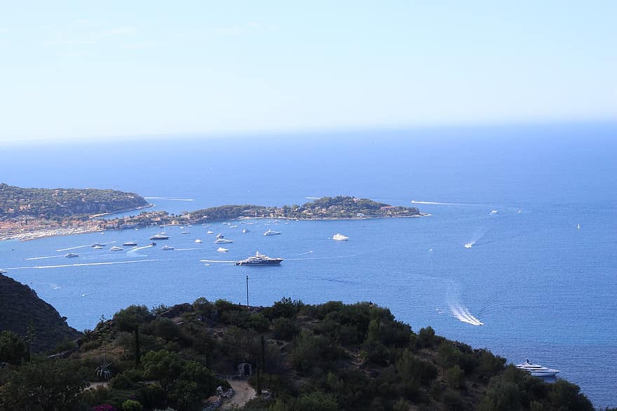 Монако, море, лодки, панорама, берег, воды, порт, корабль, горизонт, небо, природа