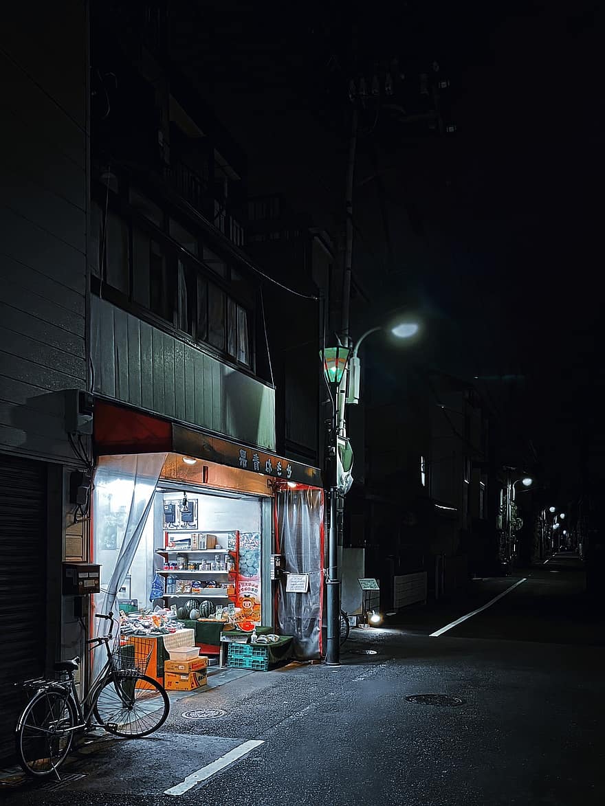by-, gade, tokyo, japan, frugtbutik