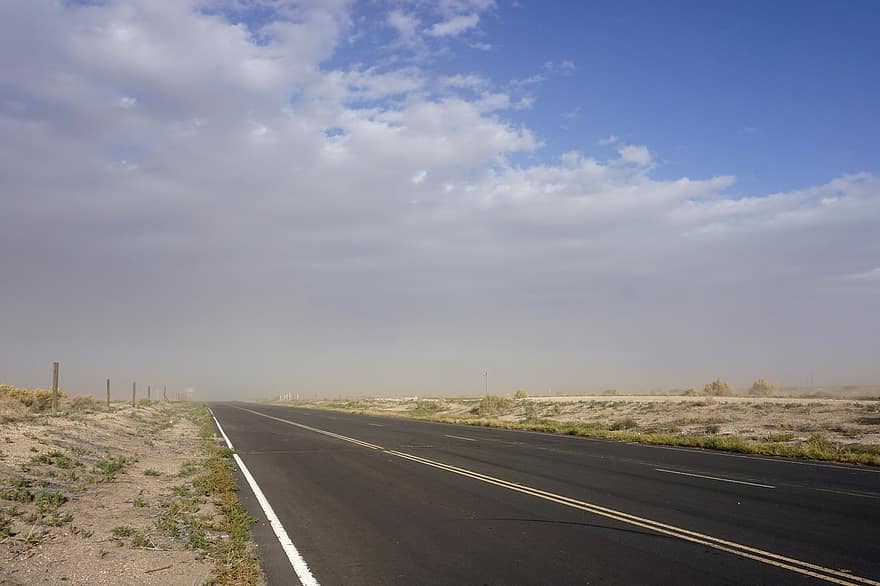 δρόμος, έρημος, αμμουδερή καταιγίδα, σκόνη, άμμος