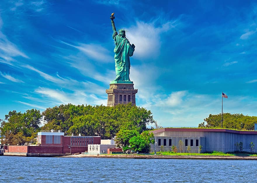 statue, liberté, sculpture, monument, point de repère, New York, port