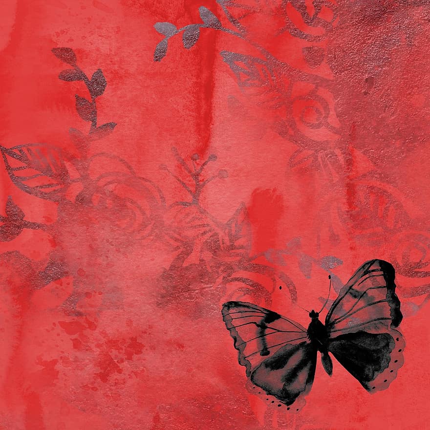 papallona, fons, vermell, paper, tacat, steampunk, grunge, textura, disseny, teló de fons, patró