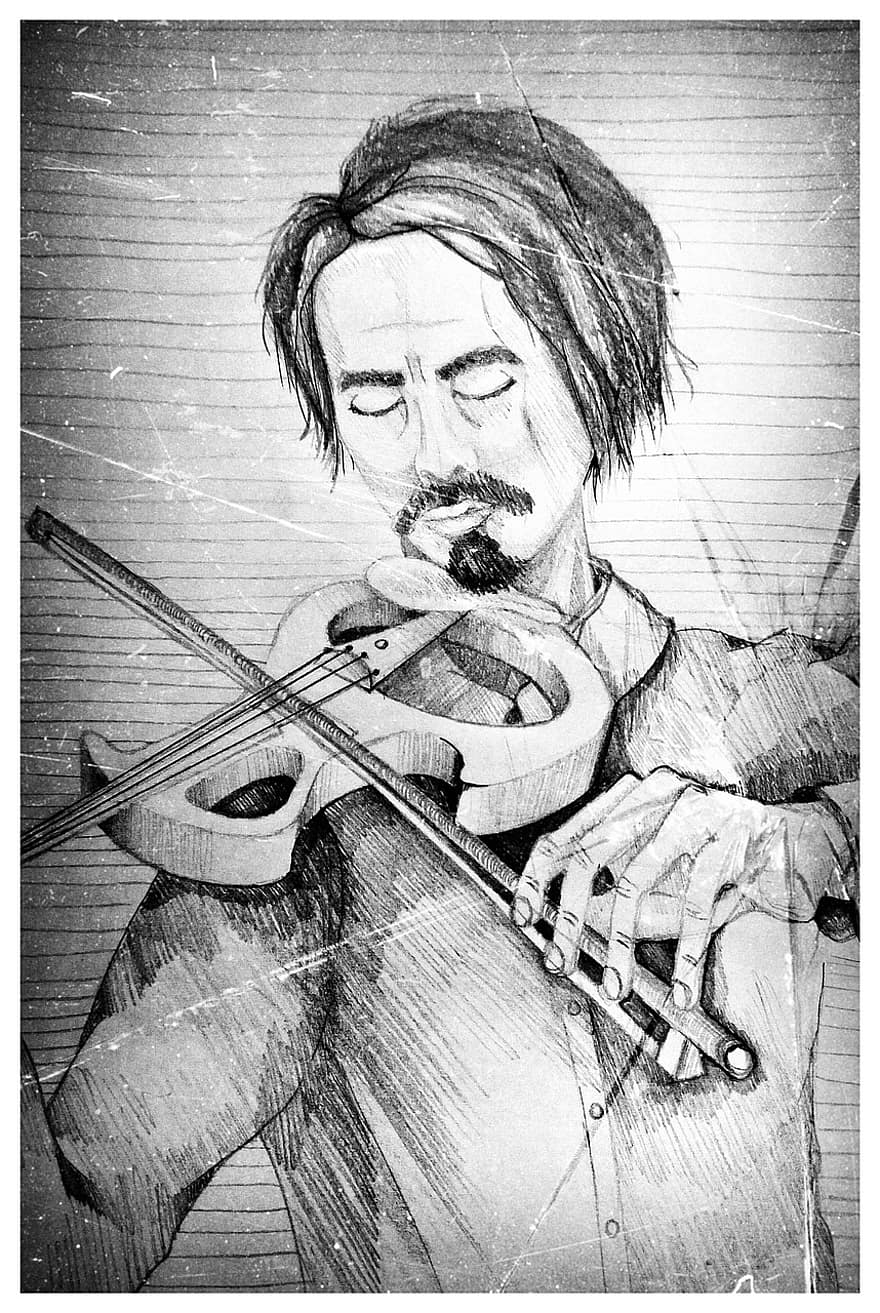 Violinist, Geige, Musik-, Musiker, Menschen, Porträt, Kunst, Zahl, Musikinstrumente, Illustration, Mann