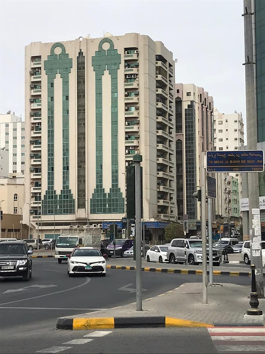 두바이, 고속도로, 시티, 경치, 교통