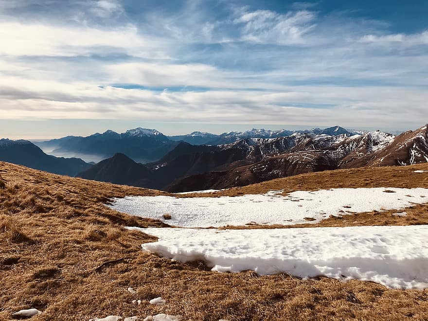 Panoráma a Gazzirolából, alpesi útvonal, Alpok, séta, ég, felsők, kirándulások, túrázás, hegyek, természet, felhők