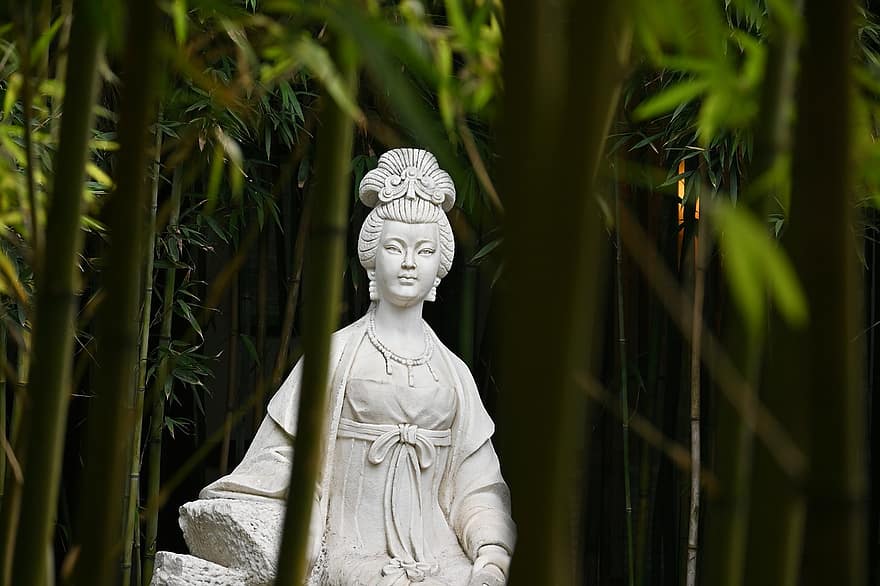 statue, bambus skog, Religion, kulturer, kvinner, buddhisme, åndelighet, skulptur, japansk kultur, øst asiatisk kultur, berømt sted