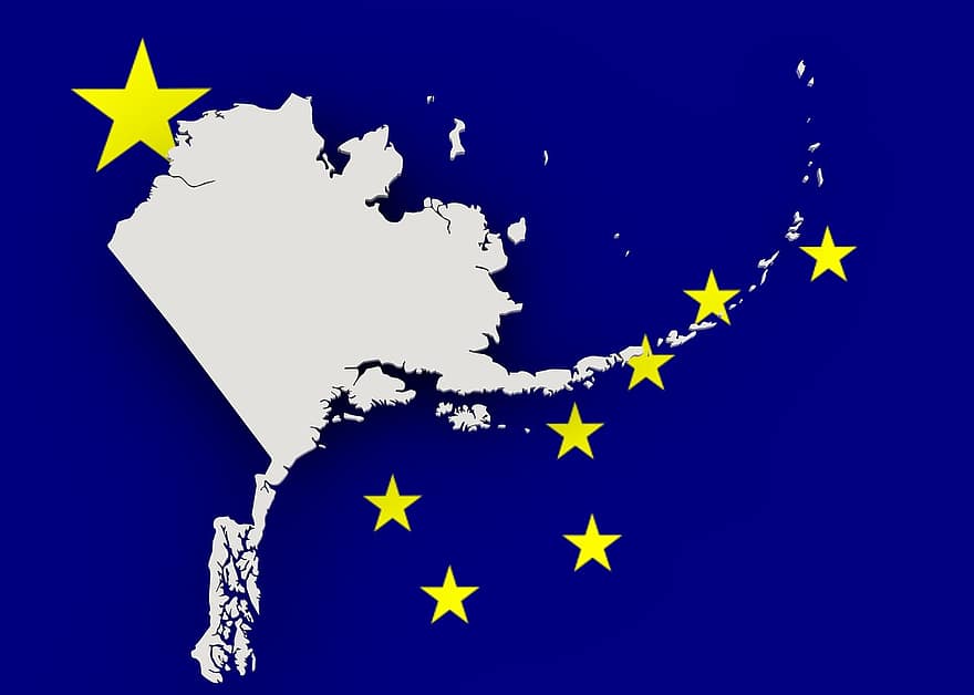 mapa, Aljaška, vlajka, hranic, země, státy Ameriky