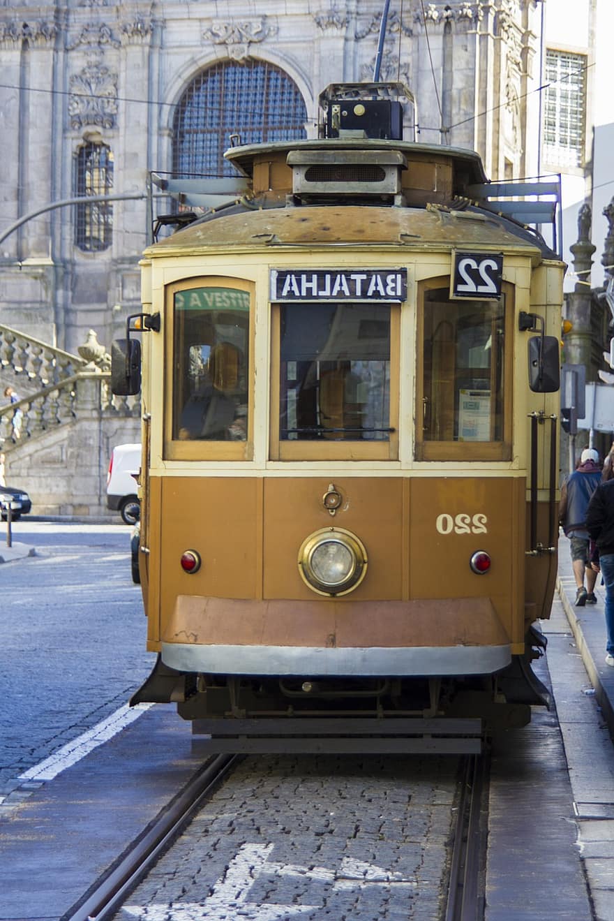 tramvaj, ulice, cestující, kolejnice, doprava, cestovat, přístav, Portugalsko, přeprava, dopravy, městský život