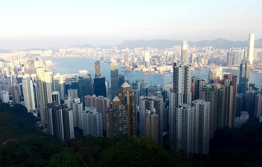 város, utazás, idegenforgalom, Hong Kong, felhőkarcoló, városi, építészet, építés, épületek, Kína