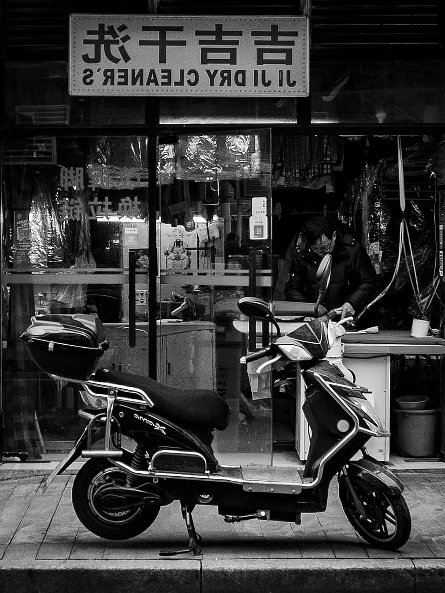 Motorcycle, Travel, Monochrome, Motor, transportation, mode of transport, black and white, motor scooter, city life, editorial, night