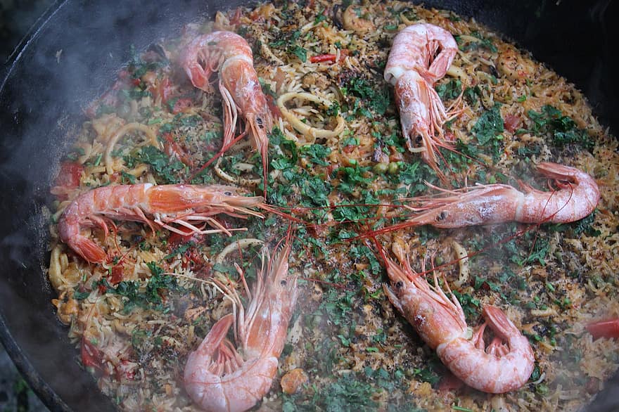 Shrimp, Prawns, Paella, Cooking, Dish, Kazan, Kitchen, Food, Delicious, Recipe