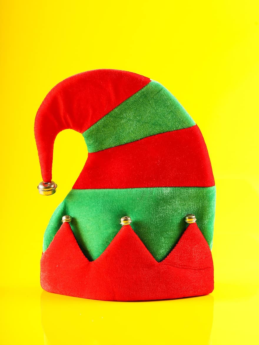 Коледа, шапка елф, празненство, сезон, зима, украса, хумор, фонове, подарък, едър план, шапка с козирка