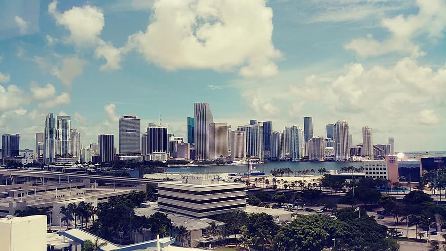 Gebäude, Stadt, Horizont, Stadtbild, städtische Landschaft, Metropolitan-, die Architektur, Miami, Innenstadt, Vereinigte Staaten von Amerika, städtisch