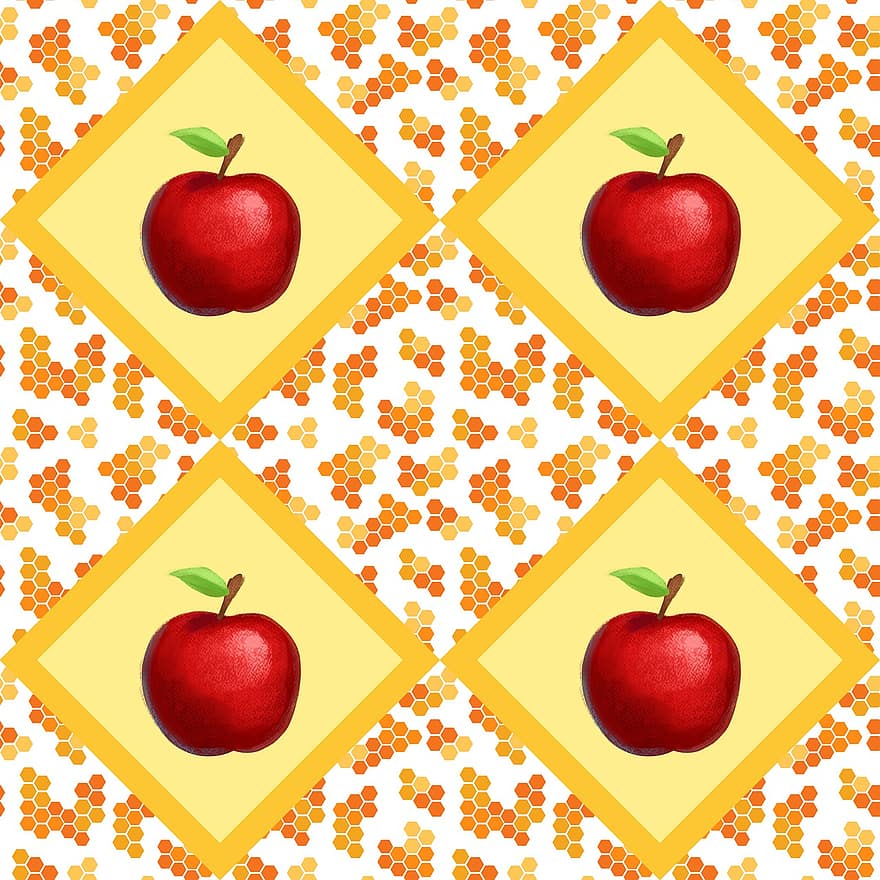 Apples, Honeycomb, Pattern, Honey, Sweet, Dessert, Hexagon, Red Apple, Seamless, Propolis, Natural