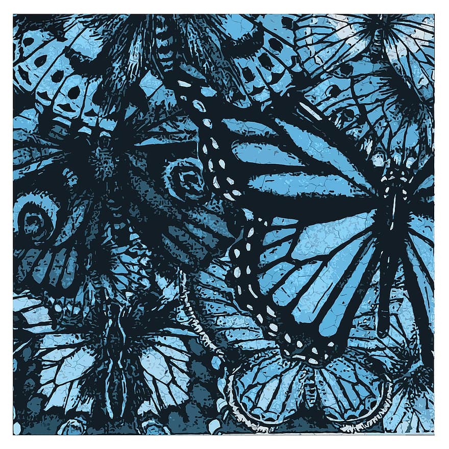 farfalle, collage, blu, alzavola, arte, opera d'arte digitale, grafico