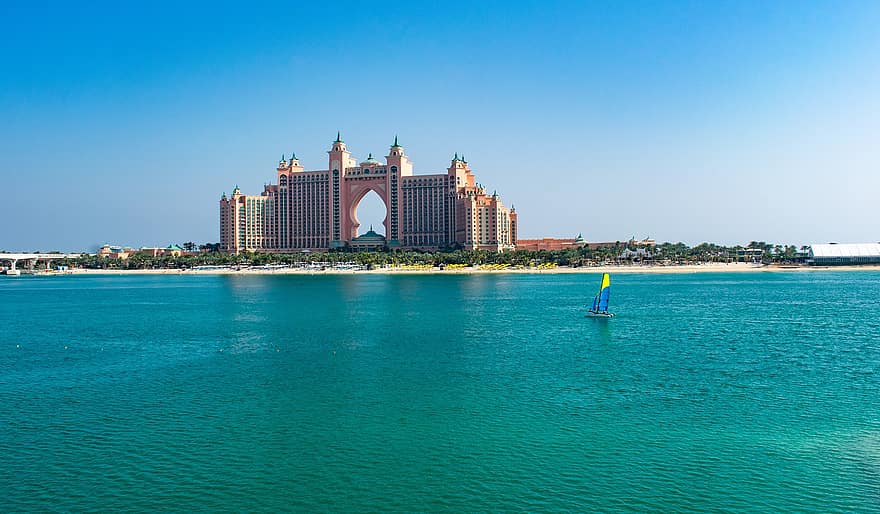 Atlantis håndflaten, dubai, atlantis, hotell, landemerke, arkitektur, emirates, luksus, bygning, reise, hav