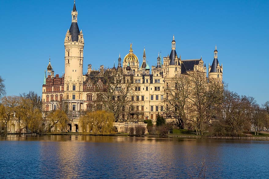 slot, historisk, rejse, turisme, facade, ydre, Schwerin, mecklenburg vestlige pommern, arkitektur, berømte sted, bygning udvendig