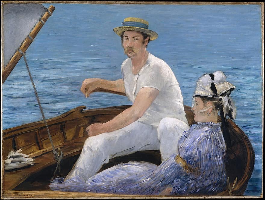 Моне, лодка, класически, гребане, живопис, Едуар Мане, изкуство, галерия, синя картина, синя лодка
