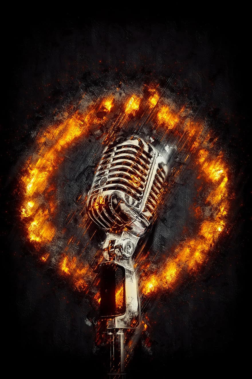 мікрофон, Вінтаж, вогонь, музики, розваги, містичний, мрія, полум'я, горіння, магія, світло