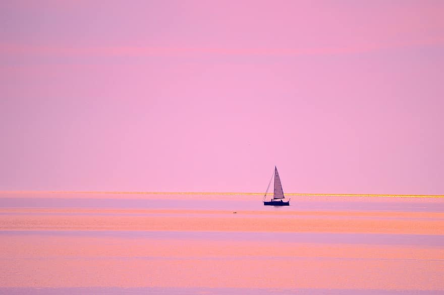 Porto Leucate, França, nascer do sol, Mediterrâneo, mar, barco a vela, por do sol, barco, agua, vela, embarcação náutica