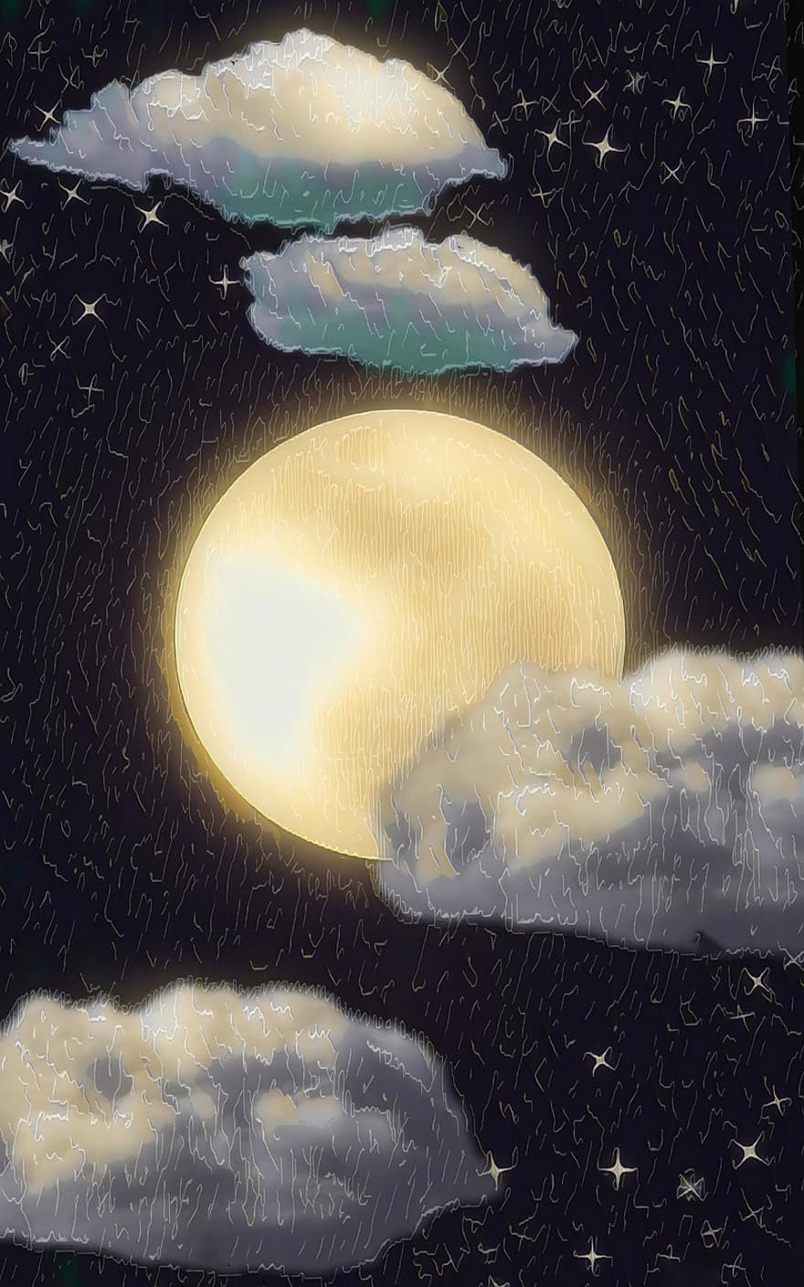 луна, небе, облаци, мистик, мистична, нощ, лунна светлина, фантазия, лунен