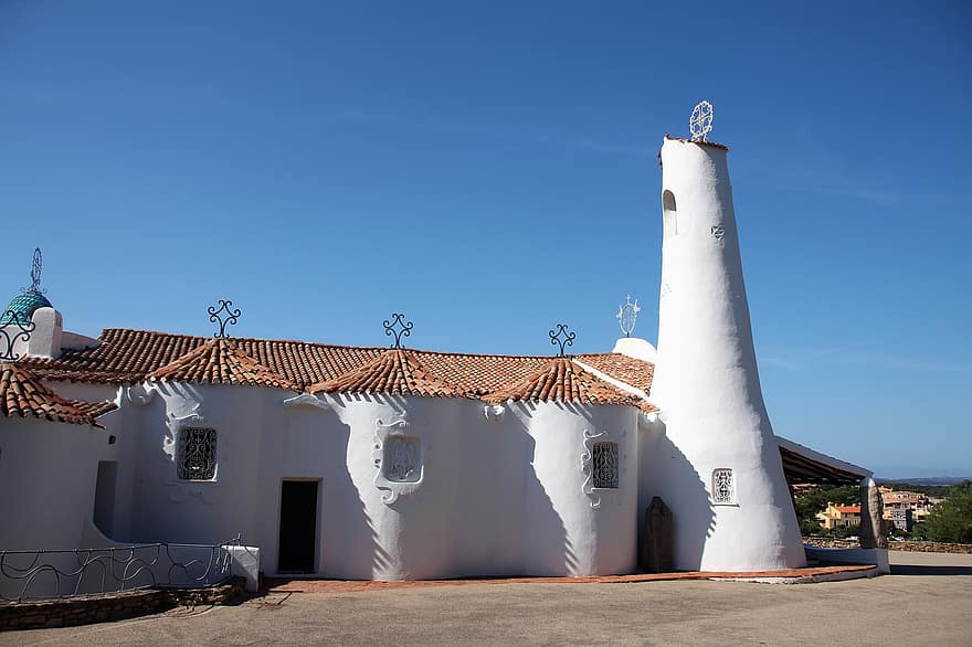 Църква Стела Марис, църква, porto cervo, сграда, кула, архитектура, стара църква, морски, крайбрежие, Сардиния