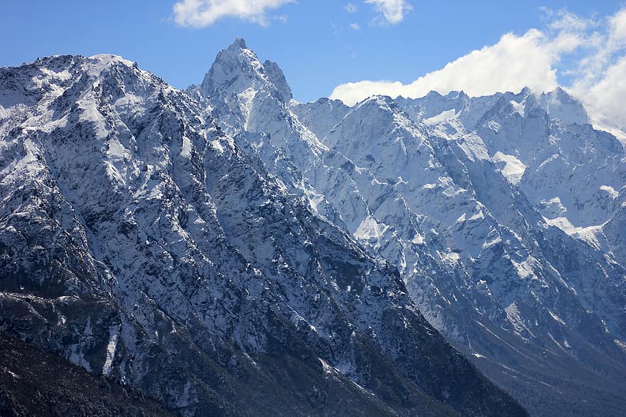 fjell, topp, snø, toppmøte, fjellklatring, eventyr, Himalaya, Sikkim, høyde, trekking, reise