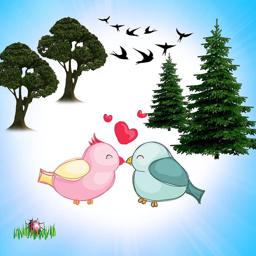 Kissing, Love, In Love, Valentine's Day, St Valentin, Serenity, Birds, Kiss, Share, Tranquility, Philosophy