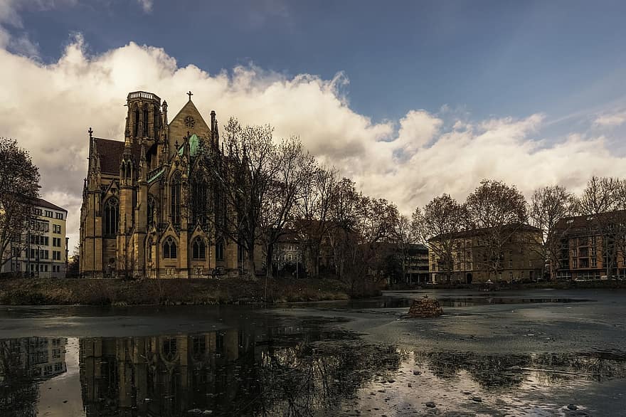 Church, Lake, Water, Reflection, Building, Religion, Christianity, History, Old, Ice, Winter