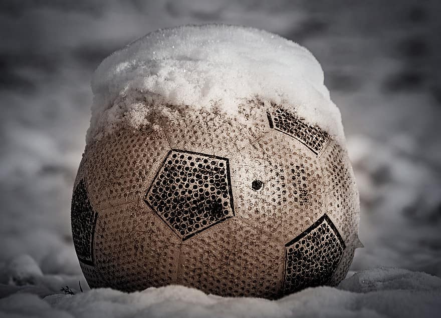 fotbal, sport, iarnă, zăpadă, minge, concentra