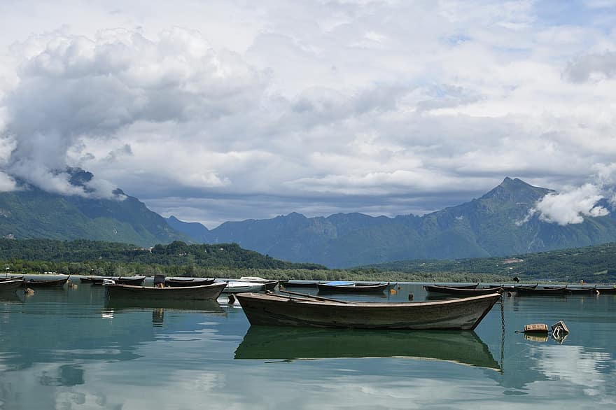 Lake, Boats, Mountains, Water, Reflection, Nature, Scenery, Mountain Range, Scenic, Dolomites