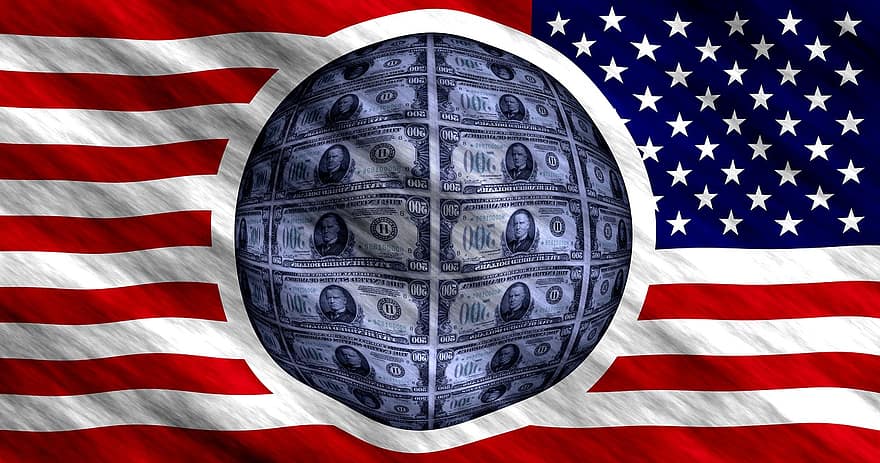 미국, 깃발, 달러, 보다, 지폐, 통화, 재원, 재계, 자금, 지불, 제국