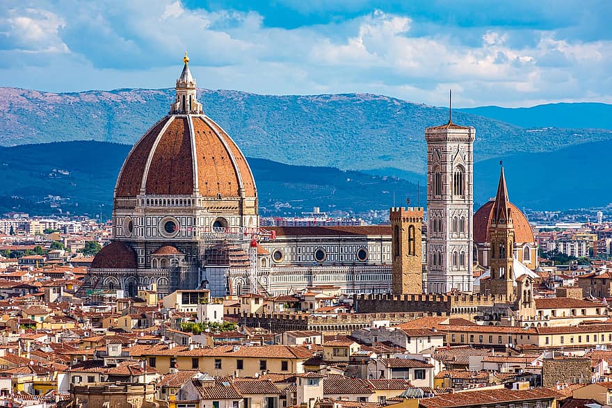 katedral, kupol, byggnader, stadsbild, stad, arkitektur, Stadsutsikt, florens, Italien, landskap, tuscany
