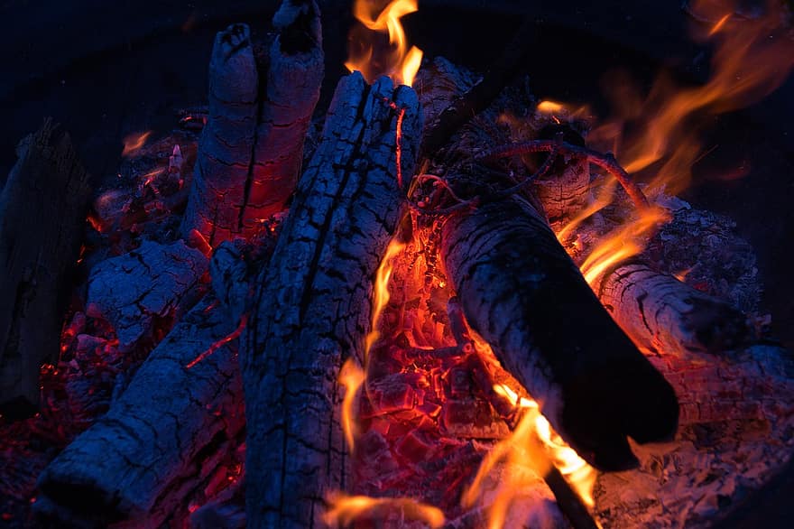api unggun, batu bara, api, kayu bakar, perapian, pembakaran, membakar, bara, panas, hangat, menyala