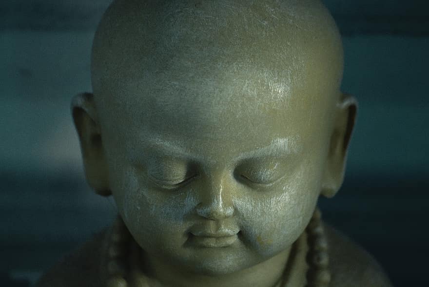 Vesak, Budda, capo, statua, freddo, buio, zen, religione, meditazione, scultura, viso