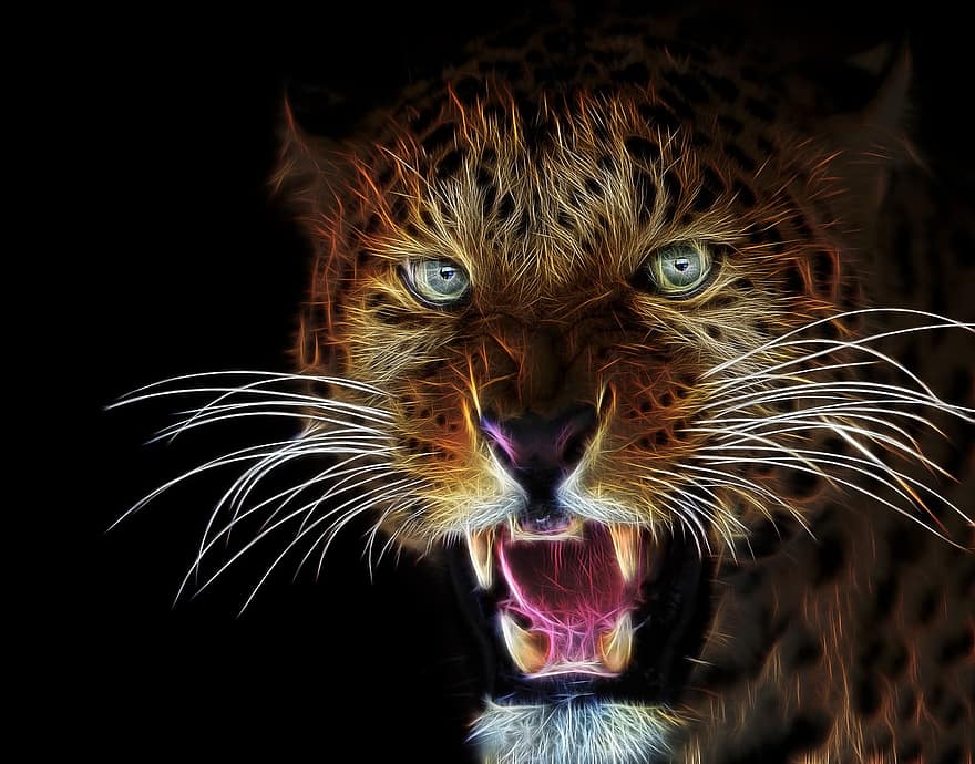 fractalius, imatge de perfil, gat, animal, món animal, gat salvatge, depredador, lleopard, gat gran, primer pla