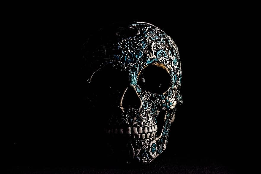 두개골, 뼈, 멕시코 인, 해골, 머리, 인간의, 고딕, 검은 두개골