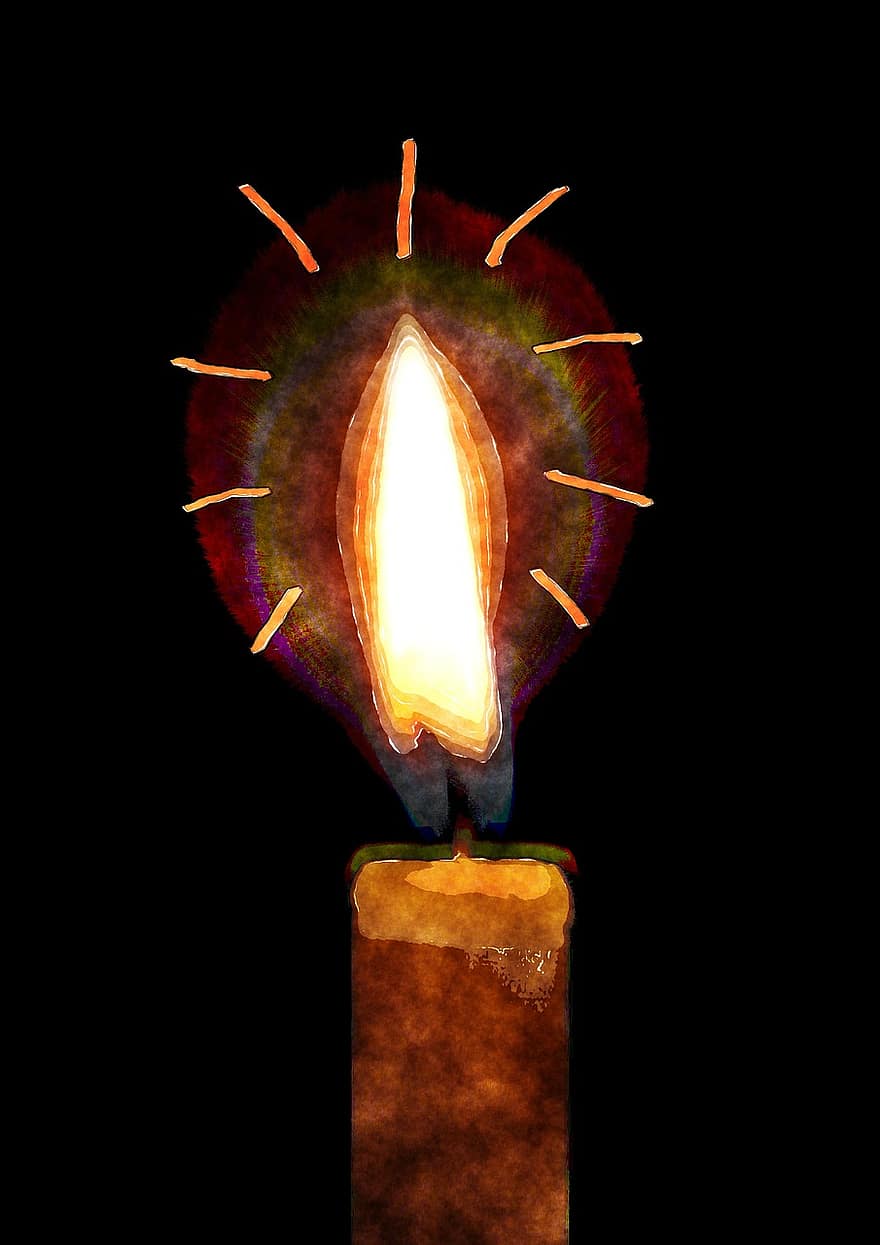 Candle, Fire, Children Drawing, Drawing, Child's Hand, Painted, Kindergarten, Candlelight, Light, Mood, Illuminated